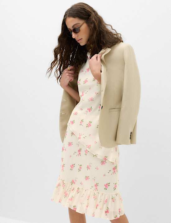 Floral Ruffle Hem Midi Tiered Skirt