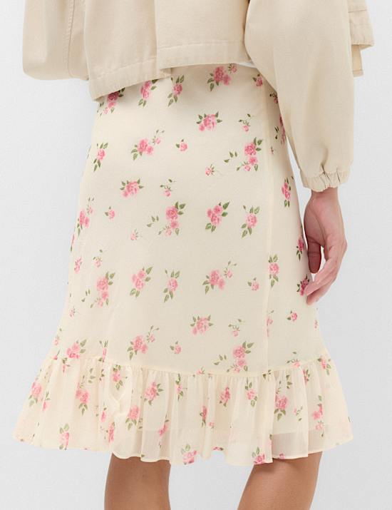 Floral Ruffle Hem Midi Tiered Skirt