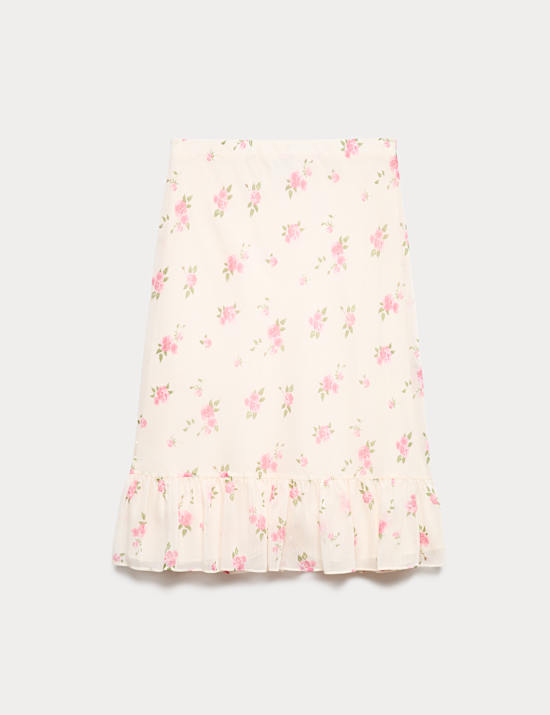 Floral Ruffle Hem Midi Tiered Skirt