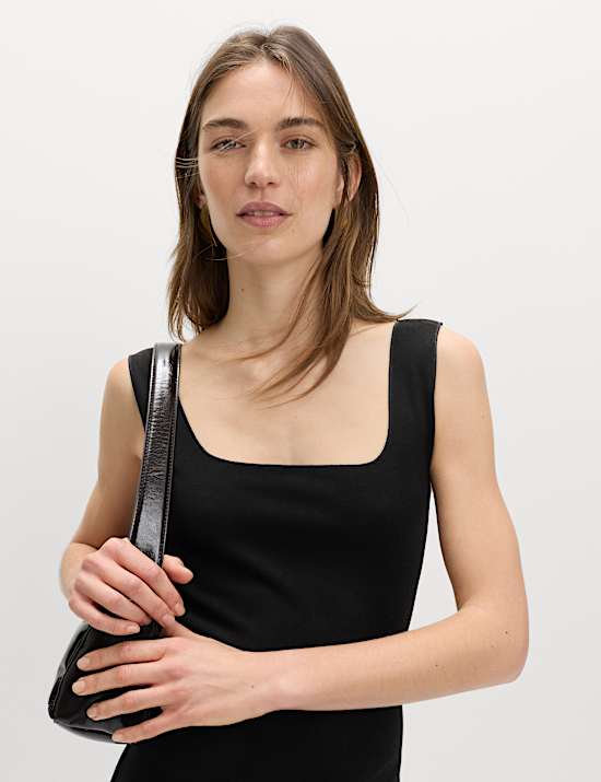 Gaun Bodycon Midi Leher Persegi Jersey