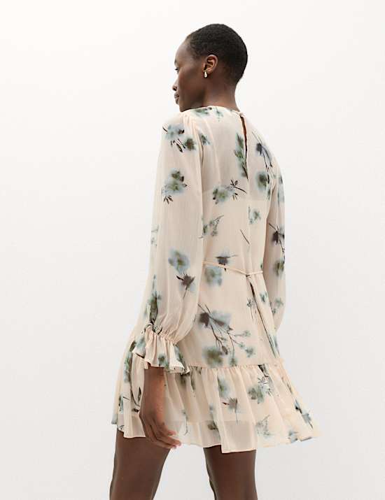 Chiffon Floral Mini Drop Waist Dress