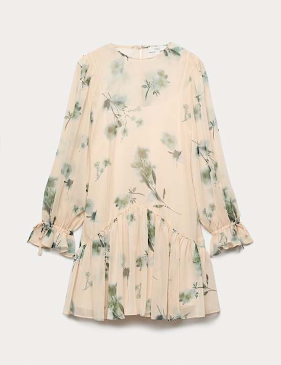 Chiffon Floral Mini Drop Waist Dress