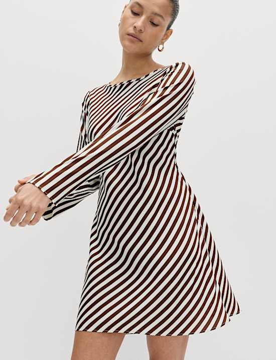 Striped Long Sleeve Mini Shift Dress