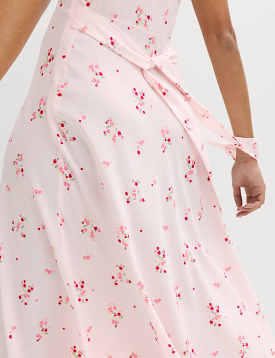 Printed V-Neck Midi Tea Dress