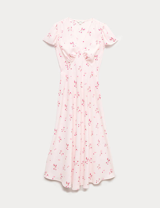 Printed V-Neck Midi Tea Dress