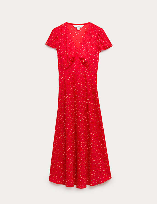 Printed V-Neck Midi Tea Dress