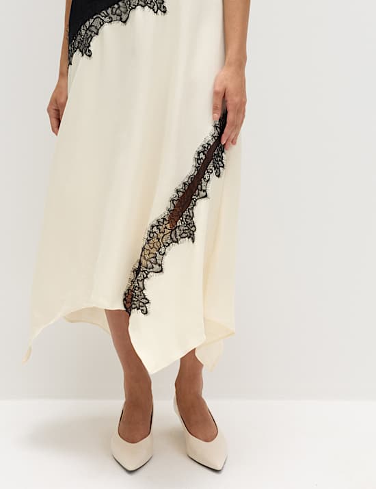 Satin Colour Block Lace Trim Midaxi Cami Slip Dress