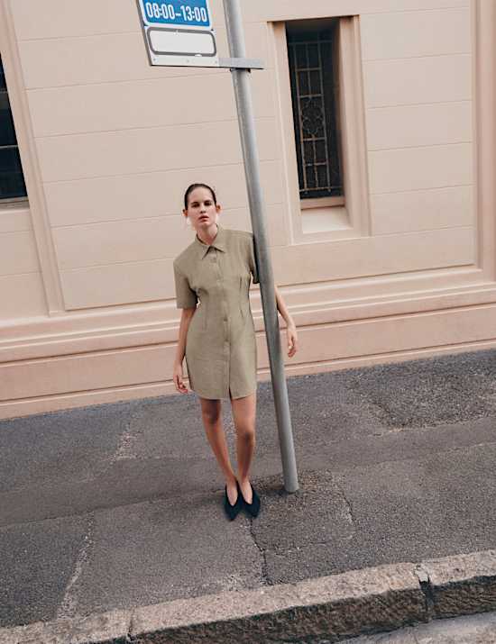 Button Through Mini Shirt Dress