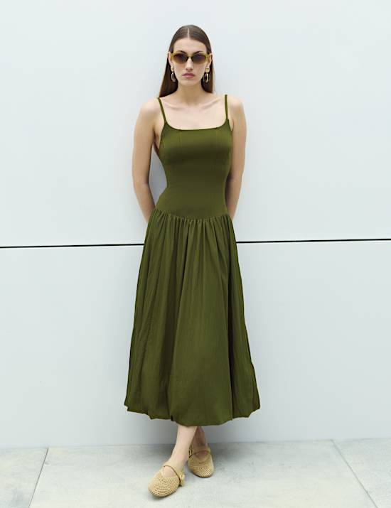 Square Neck Bubble Hem Midaxi Skater Dress