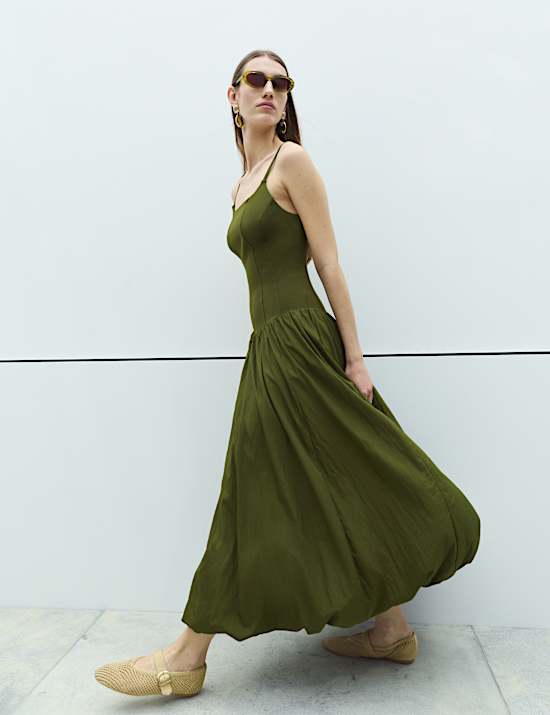 Square Neck Bubble Hem Midaxi Skater Dress