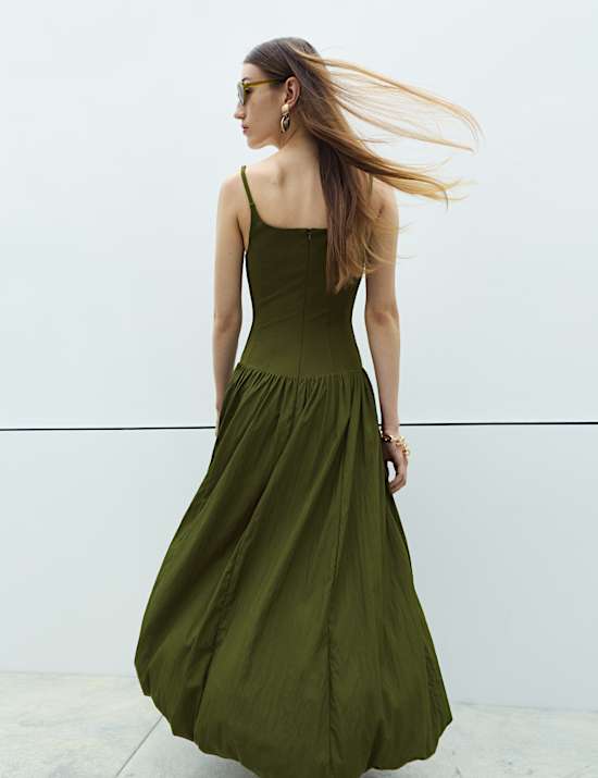 Square Neck Bubble Hem Midaxi Skater Dress