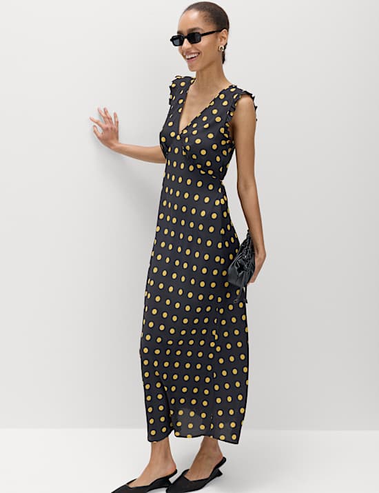 V-Neck Frill Sleeve Midi Tea Dress