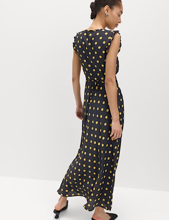 V-Neck Frill Sleeve Midi Tea Dress