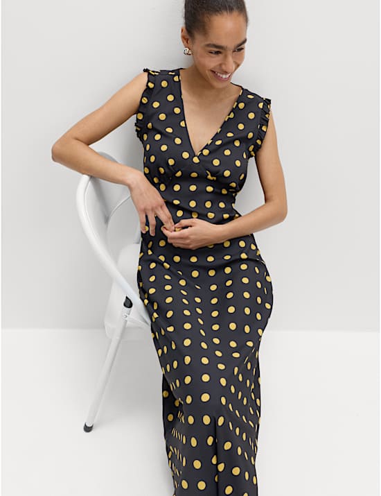 V-Neck Frill Sleeve Midi Tea Dress