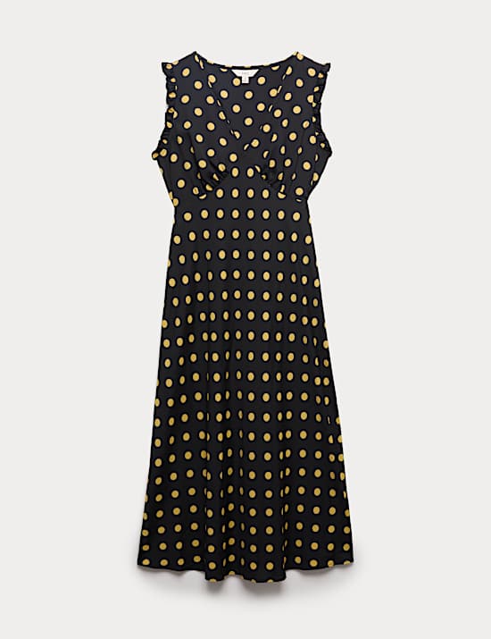 V-Neck Frill Sleeve Midi Tea Dress