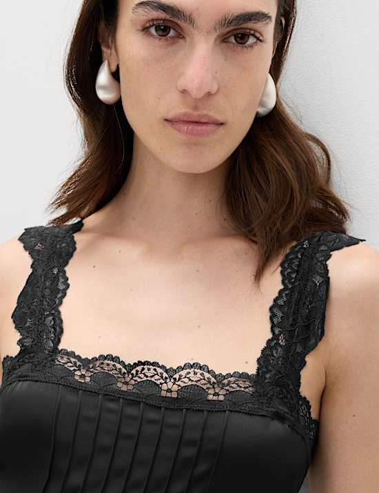 Satin Lace Insert Mini Skater Dress
