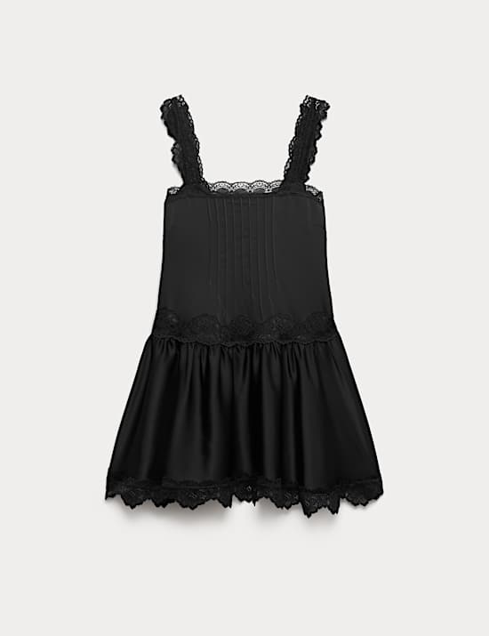 Satin Lace Insert Mini Skater Dress