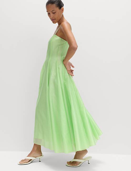 Square Neck Panel Detail Strappy Midi Skater Dress