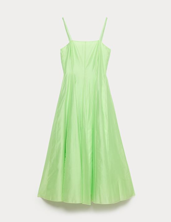 Square Neck Panel Detail Strappy Midi Skater Dress
