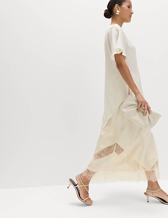 Satin Lace Insert Midaxi Slip Skirt