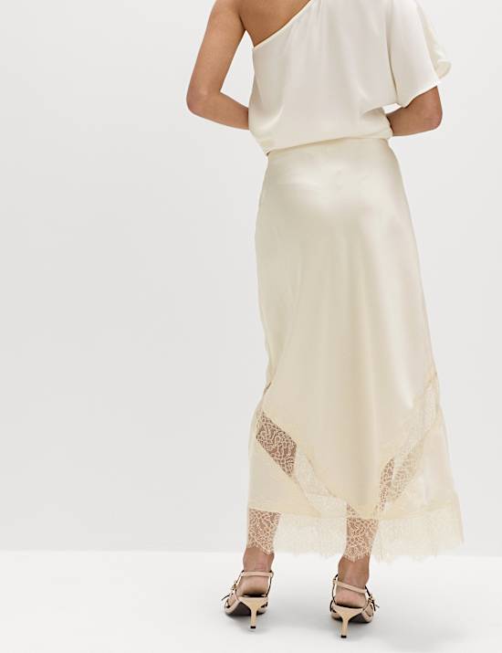 Satin Lace Insert Midaxi Slip Skirt
