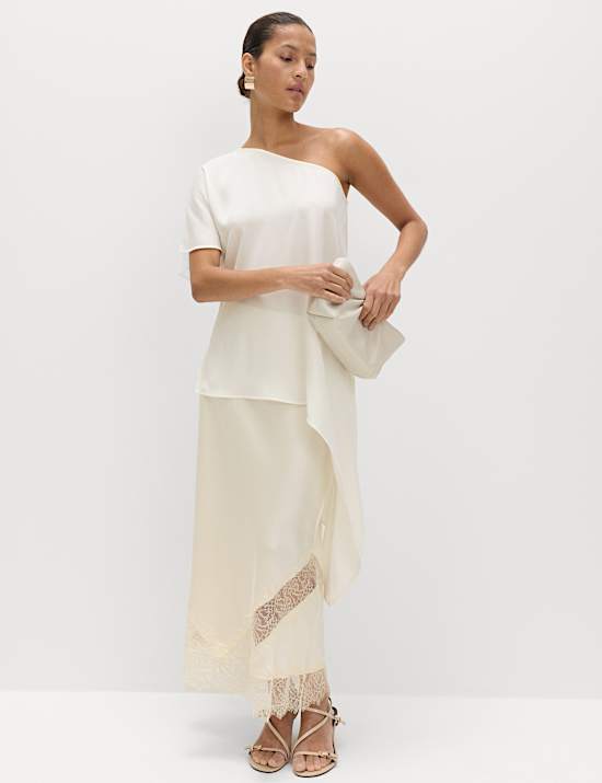 Satin Lace Insert Midaxi Slip Skirt
