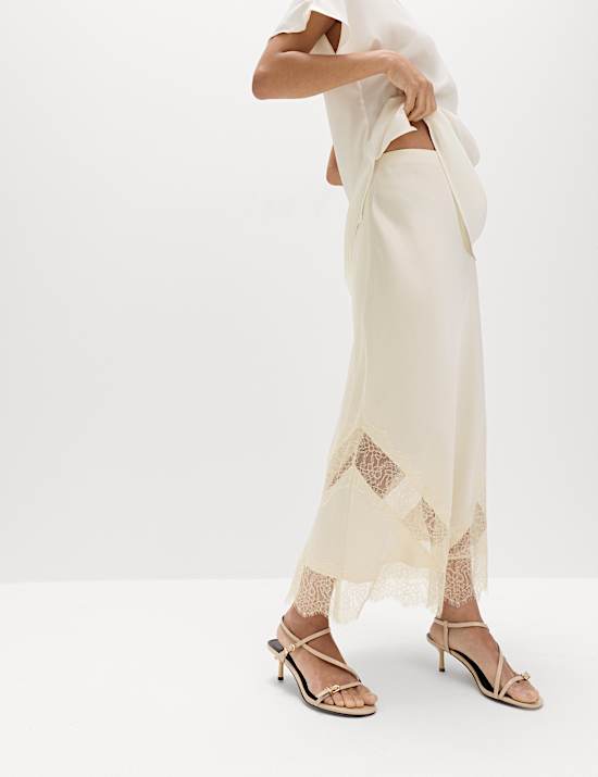 Satin Lace Insert Midaxi Slip Skirt