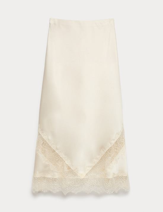 Satin Lace Insert Midaxi Slip Skirt