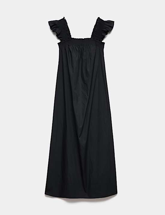 Pure Cotton Shirred Midaxi Smock Dress