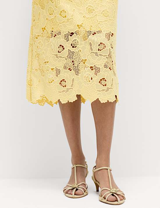 Lace Cutwork Detail Midi Column Dress