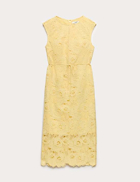 Lace Cutwork Detail Midi Column Dress