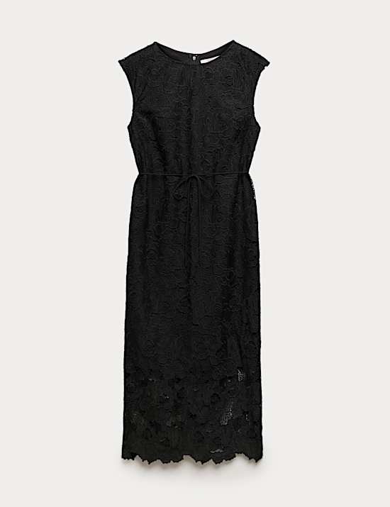 Sukienka kolumnowa midi z wycięciem i koronką