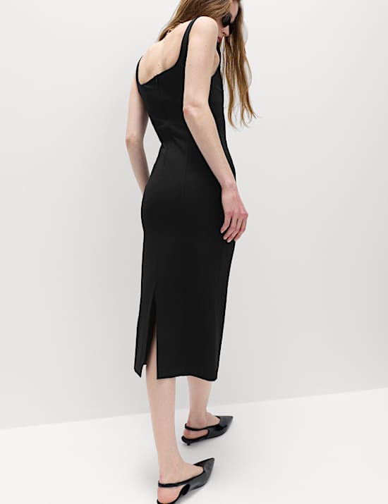 Jersey Square Neck Panel Detail Midi Bodycon Dress
