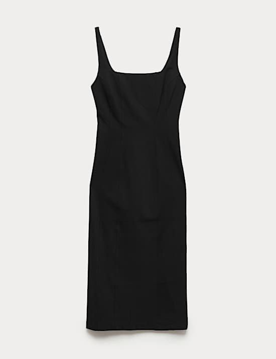 Jersey Square Neck Panel Detail Midi Bodycon Dress