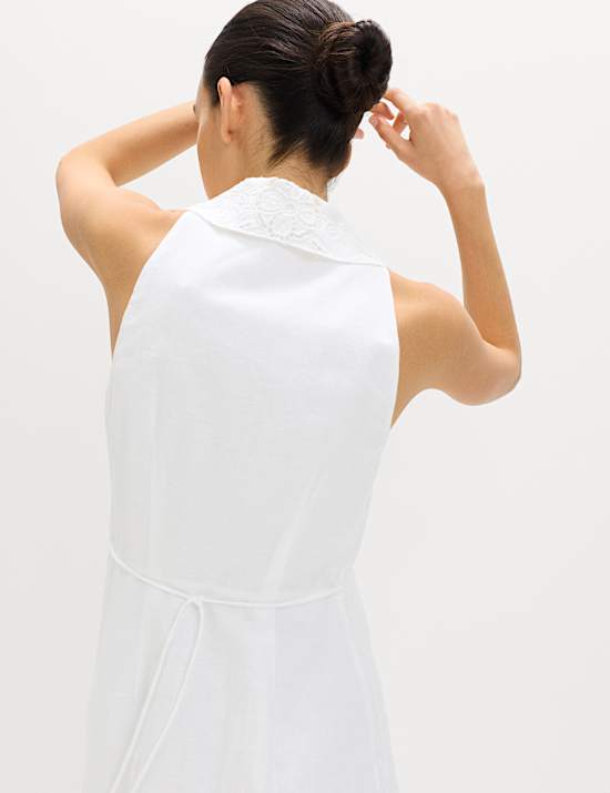 Linen Rich Broderie Midi Shirt Dress