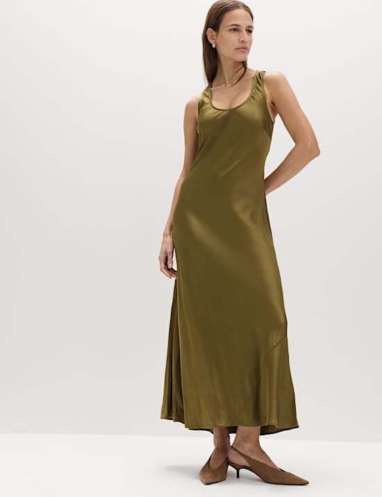 Midaxi-Tr&auml;gerkleid aus Satin mit U-Ausschnitt