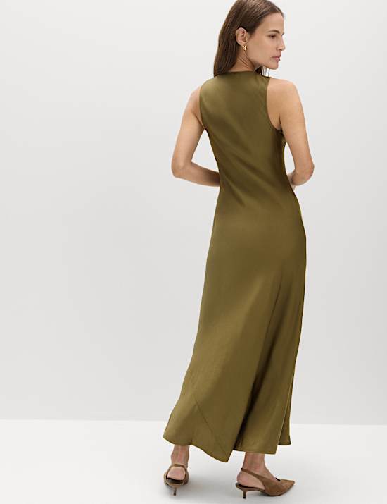 Midaxi-Tr&auml;gerkleid aus Satin mit U-Ausschnitt