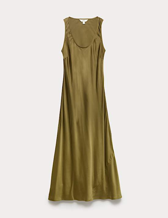 Midaxi-Tr&auml;gerkleid aus Satin mit U-Ausschnitt