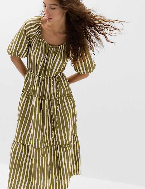 Pure Cotton Paisley Midi Waisted Dress