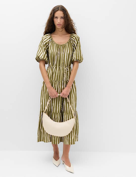 Pure Cotton Paisley Midi Waisted Dress
