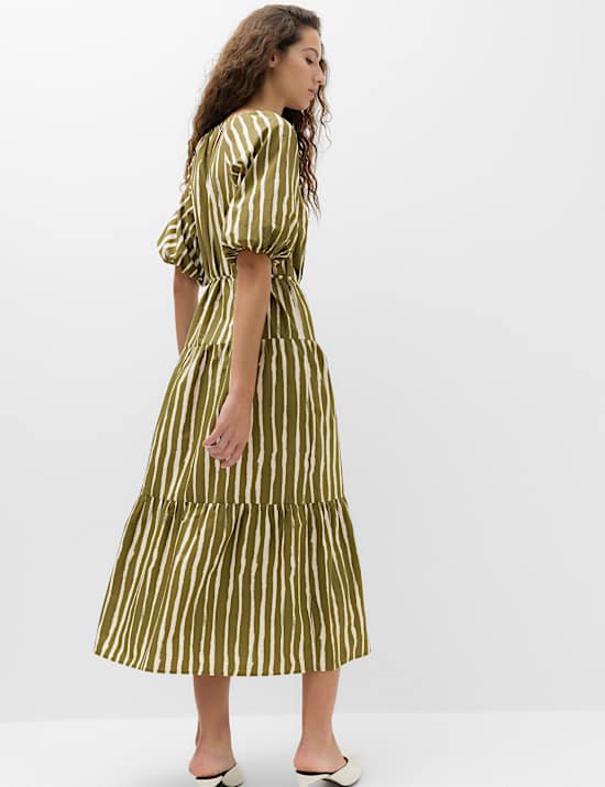 Pure Cotton Paisley Midi Waisted Dress
