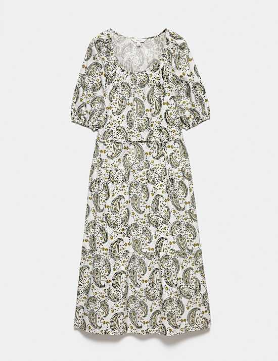 Pure Cotton Paisley Midi Waisted Dress