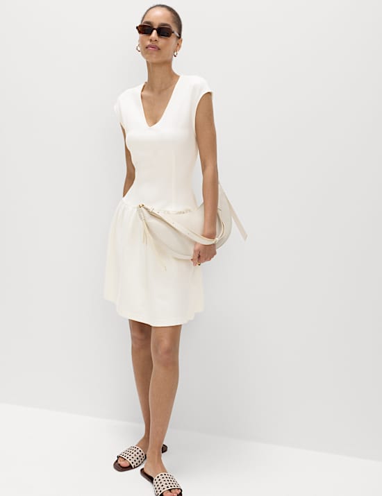 Jersey V-Neck Mini Drop Waist Skater Dress