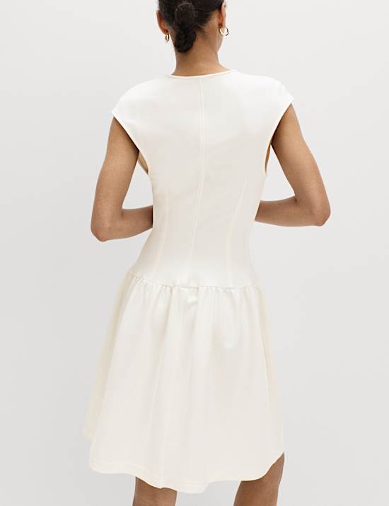 Jersey V-Neck Mini Drop Waist Skater Dress