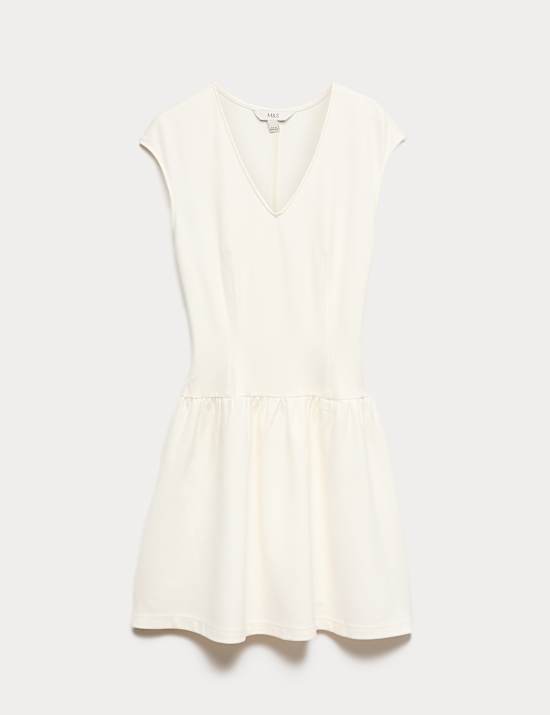 Jersey V-Neck Mini Drop Waist Skater Dress
