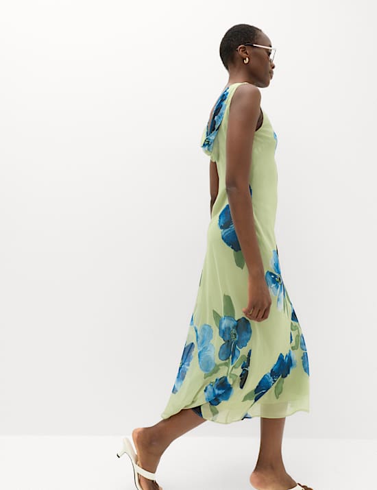 Floral Round Neck Midi Column Dress