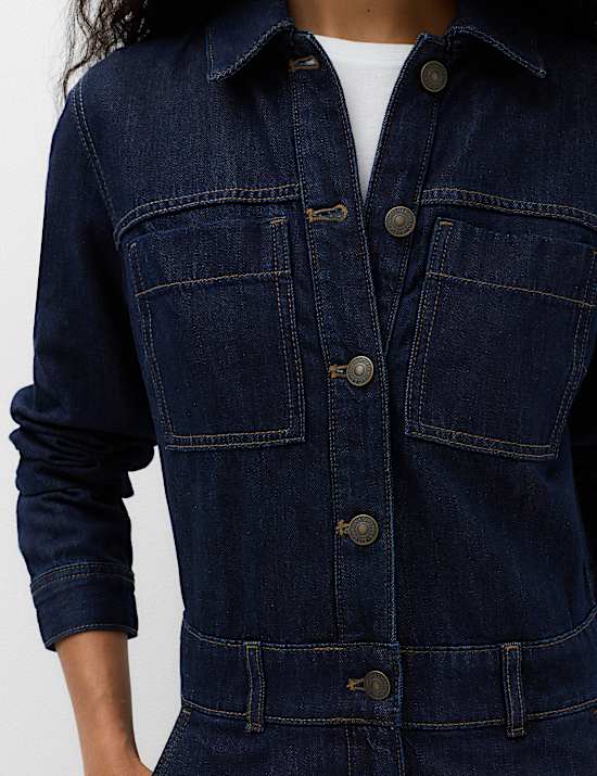 Denim Long Sleeve Wide Leg Jumpsuit