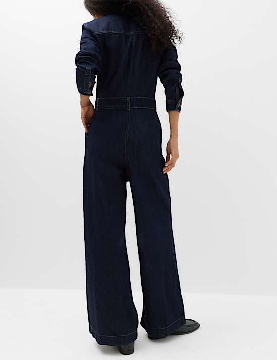 Denim Long Sleeve Wide Leg Jumpsuit