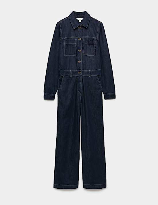 Denim Long Sleeve Wide Leg Jumpsuit
