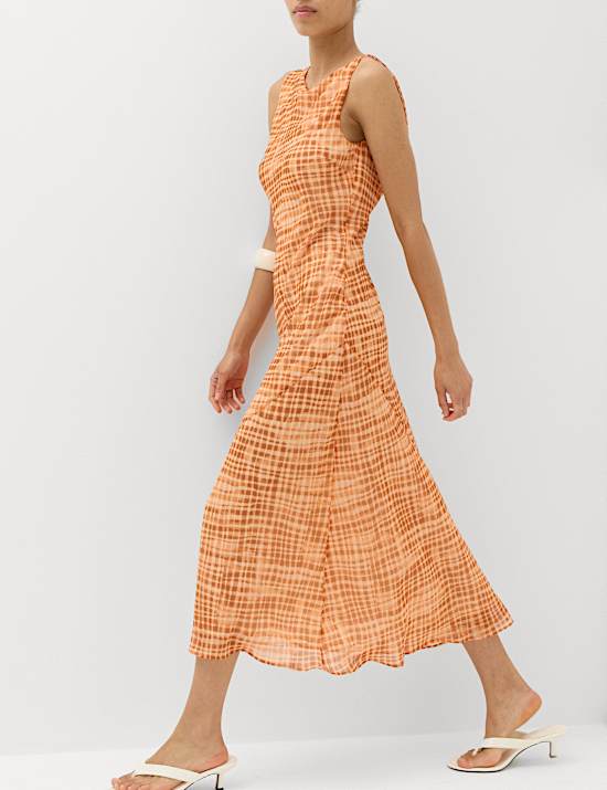 Chiffon Checked Midi Column Dress